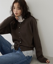 【WEB限定】裾レースドッキングクルーネックカーディガン