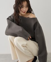 オフショルダーダンボールニットトップス/セットアップ対応