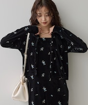 カラー刺繍ベロアカーディガン