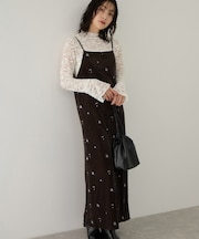 前後2WAYカラー刺繍ベロアキャミワンピース
