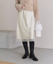 選べる着丈!裾レースフラワーサテンナロースカート