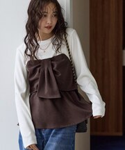 美easyウーリッシュリボンビスチェドッキングテレコプルオーバー