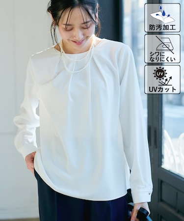 【WEB限定カラー】多機能ランダムタックブラウス/セレモニー・通勤対応