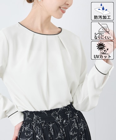 【WEB限定カラー】多機能ランダムタックブラウス/セレモニー・通勤対応