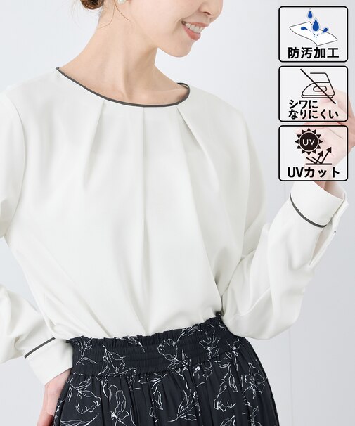 【WEB限定カラー】多機能ランダムタックブラウス/セレモニー・通勤対応