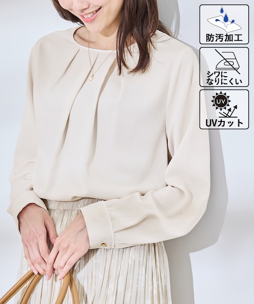 【WEB限定カラー】多機能ランダムタックブラウス/セレモニー・通勤対応