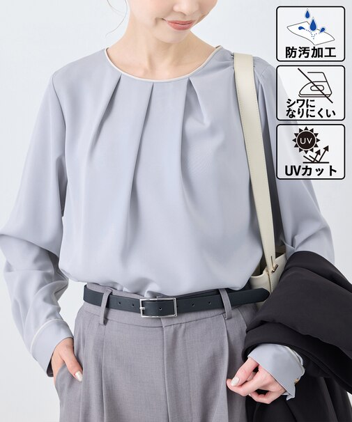 【WEB限定カラー】多機能ランダムタックブラウス/セレモニー・通勤対応