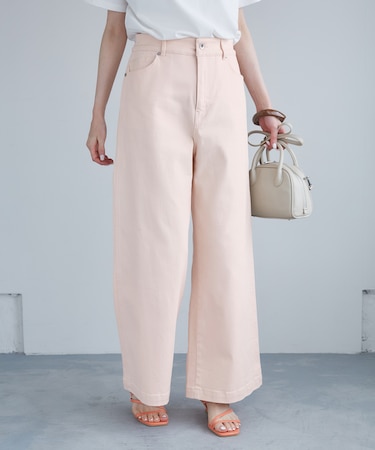 【ウエスト革命デニム】Pinkウエストシェイプワイドデニム