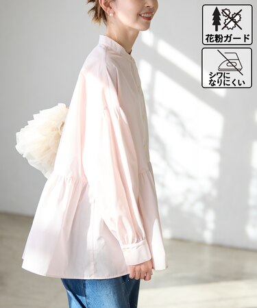 【花粉ガード・防シワ】ギャザーシャツブラウス