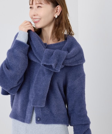 fluffy knitフラッフィーニット/ふわふわMIXフェザーニットカーディガン/洗濯機OK