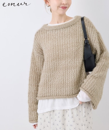 【emur/エミュール】フェザーラメメッシュ編みニット