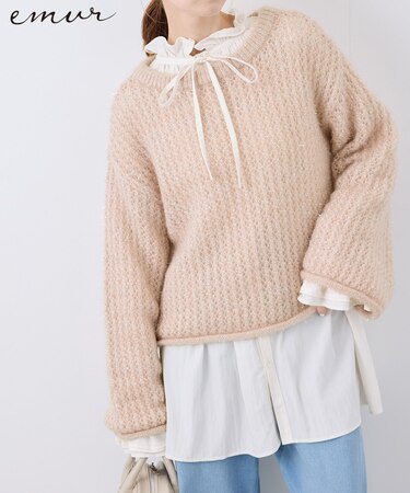 【emur/エミュール】フェザーラメメッシュ編みニット