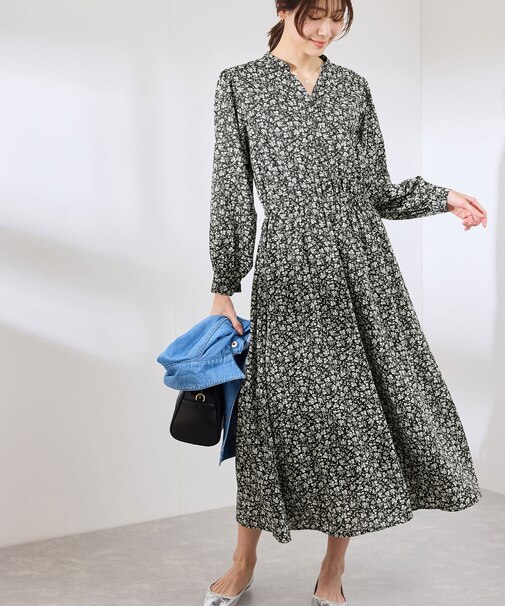 小花柄スキッパーロングワンピース