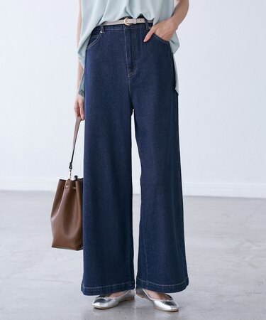 【ウエスト革命デニム】ウエストシェイプデニムワイドパンツ