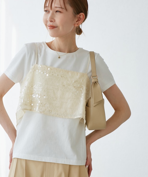 スパンコールビスチェ付きカットトップス