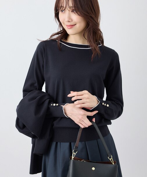 ライン入りニットプルオーバー/アンチピリング・洗濯機OK