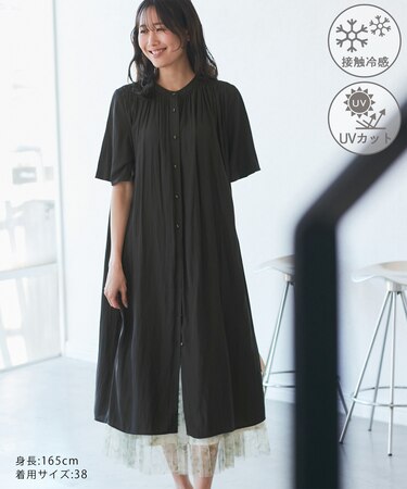着丈選べる/接触冷感・UVカット/割繊ハーフスリーブワンピース