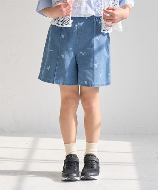 【KIDS/キッズ】リボン柄デニムピンタックパンツ