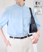 【花粉ガード・防シワ】ハーフスリーブフリルシャツ