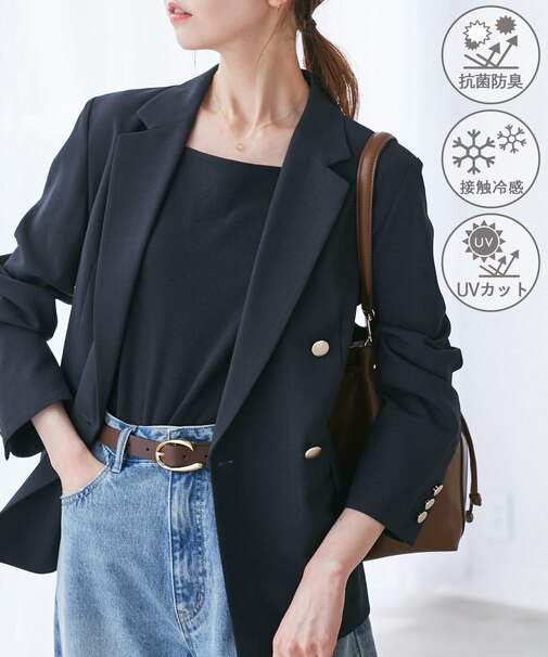 【抗菌防臭・接触冷感・UVカット】カナパ金ボタンジャケット/通勤・セットアップ対応