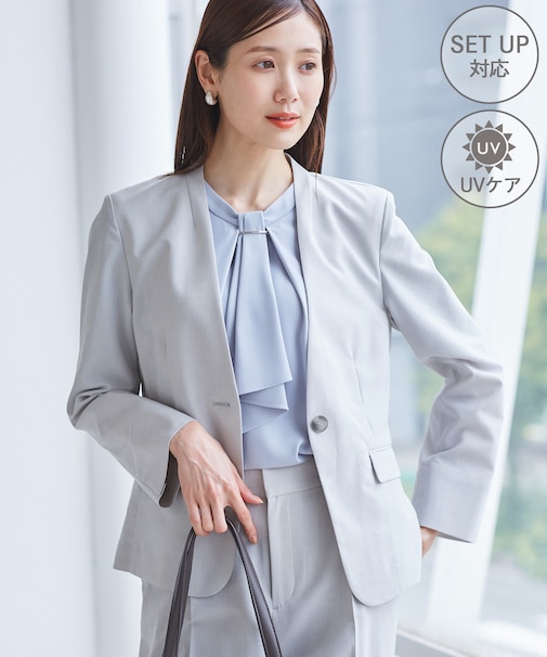 【UV対応】【リネンライク・シリーズ】ノーラペルジャケット/通勤・セットアップ対応