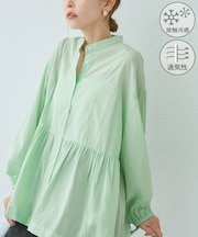 【接触冷感・通気性】お着軽シャツシリーズ/綿ボイルペプラムシャツ