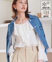 【接触冷感・通気性】お着軽シャツシリーズ/綿ボイルフリルブラウス