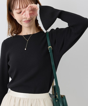 袖口フレアシアーニットプルオーバー/洗濯機OK