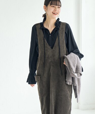 前後2WAY/コーデュロイ深Vネックジャンパースカート