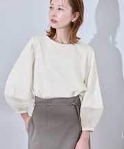 【WEB限定カラー:ネイビー、ピンク】袖シアーカットトップス
