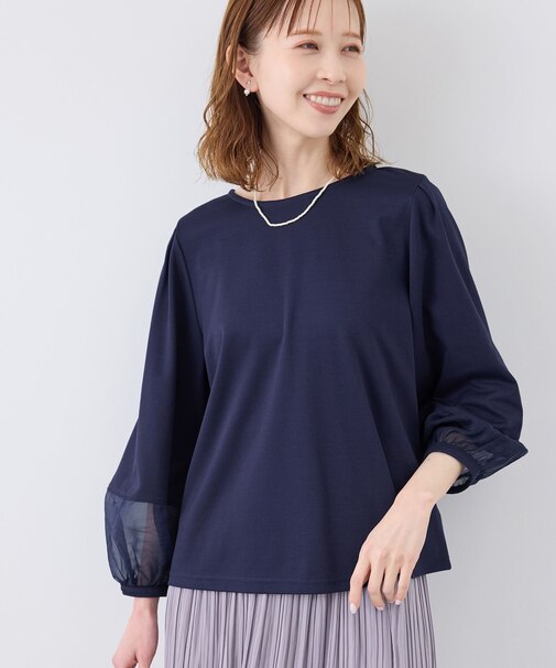 【WEB限定カラー:ネイビー、ピンク】袖シアーカットトップス