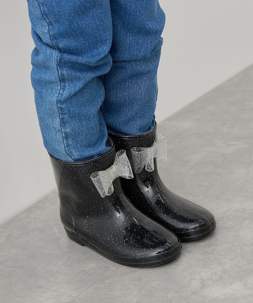 【KIDS】ラメリボン付きレインブーツ