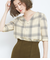 Vネック前開きチェックブラウス
