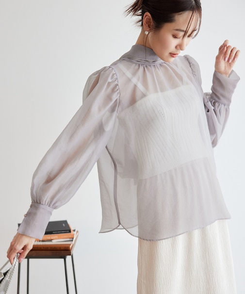 2WAY/配色リボンブラウス