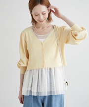 ショート丈袖ボリュームカーディガン/UVカット