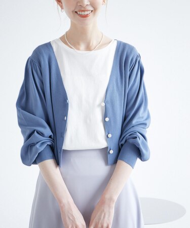 ショート丈袖ボリュームカーディガン/UVカット
