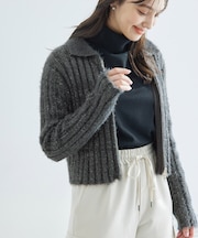 【一部店舗限定】ラメフェザー衿付ジップカーディガン
