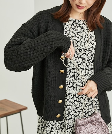 リンクコーデ/バンドンニットゴールド釦カーディガン