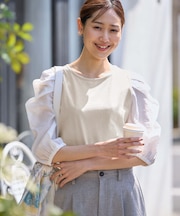 袖異素材カットトップス