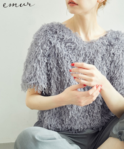 【emur/エミュール】フリンジハーフスリーブトップス/2WAY
