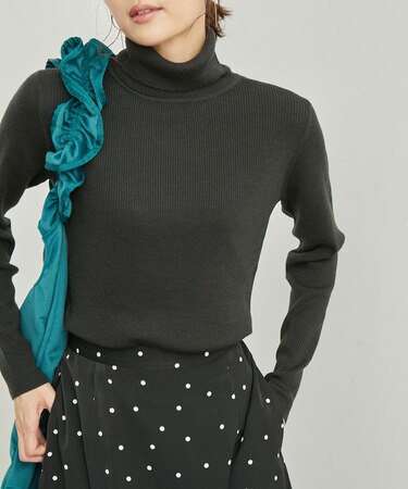 アンチピリング/リブタートルニットプルオーバー