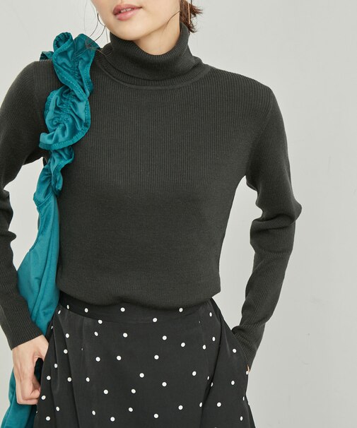 アンチピリング/リブタートルニットプルオーバー