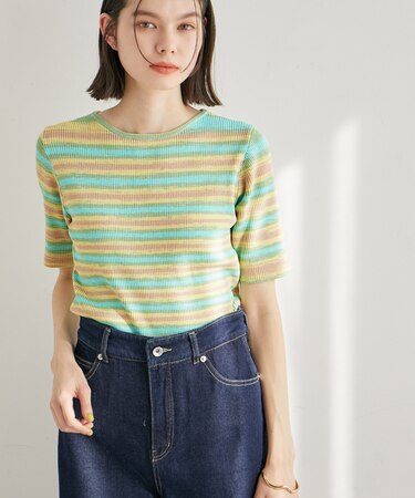 リンクコーデ/グラデーションニットハーフスリーブ