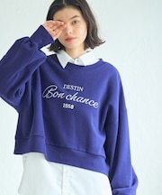 裏起毛刺繍ロゴクロップドスウェット