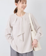 【2サイズ展開】メタルボタン配色ボウタイ風ブラウス/通勤対応