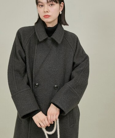 【WEB限定カラー:ブラック】ラムライク/チェックオーバーPコート