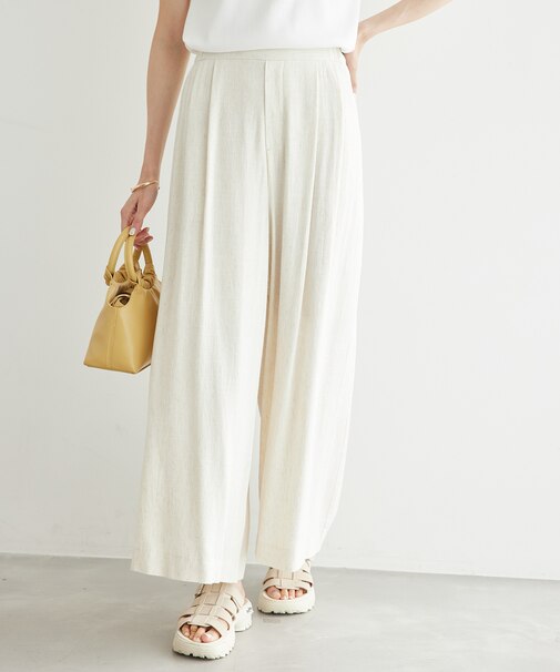 レーヨン麻混イージーワイドパンツ