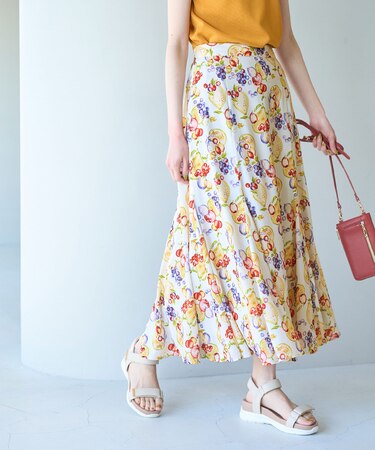 リンクコーデ/Tropical Fruits柄マーメイドスカート