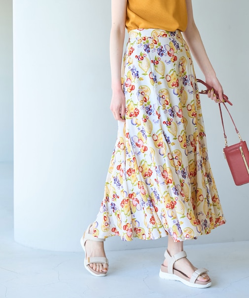 リンクコーデ/Tropical Fruits柄マーメイドスカート