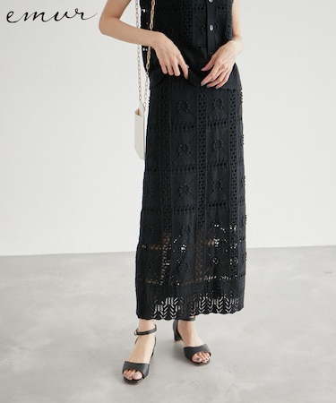 【emur/エミュール】クロシェニットモチーフスカート/セットアップ対応
